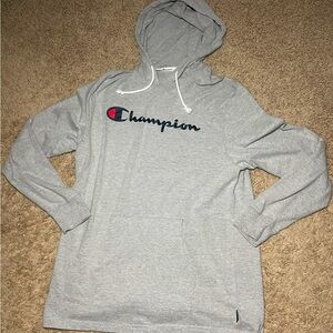 Champion Gray Hooded Pullover Lightweight Sweatshirt Men’s Size Large